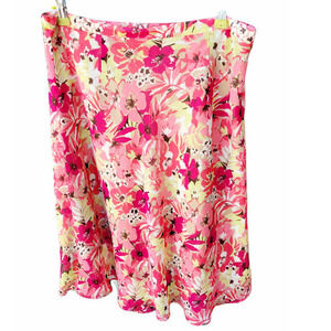 Vintage Jacklyn Smith Pink Yellow Flowy Floral Bias Cut side Zip‎ Midi Skirt